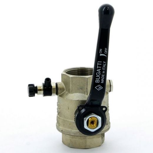 Кран шаровой ВВ 1 1/2" с заглушкой 1/4" и дренажным вентилем, ручка OREGON серия 330 полный проход Bugatti