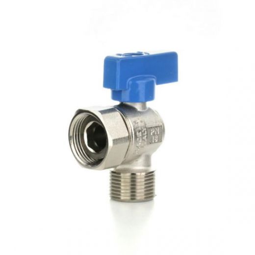 Кран шаровой угловой НВ 3/4" с накидной гайкой, флажок синий ELSEN
