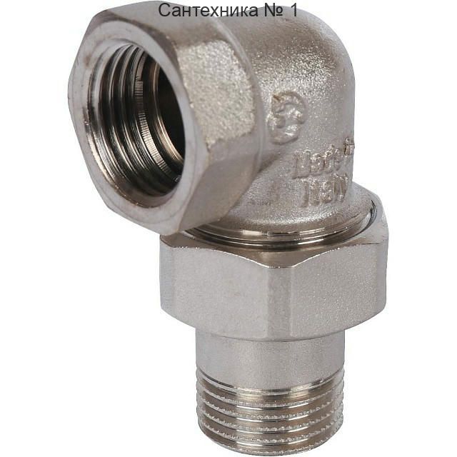 Разъемное угловое соединение "американка" ВН 1/2, уплотнение под гайкой o-ring кольцо, никелированное STOUT