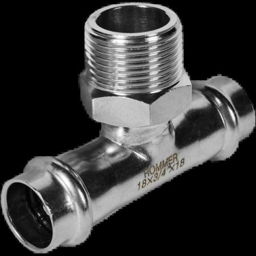 Тройник-переходник НР 18х3/4 из нержавеющей стали ROMMER
