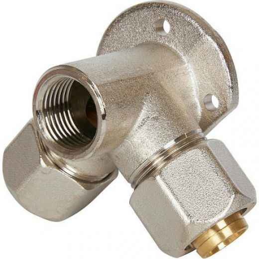 Тройник настенный с креплением 20х1/2 для металлопластиковых труб , винтовой STOUT