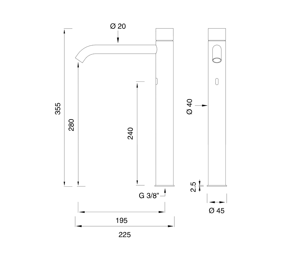 Сенсорный однорычажный смеситель для раковины Cea Design MILO360 MIL018 высота 355мм ФОТО