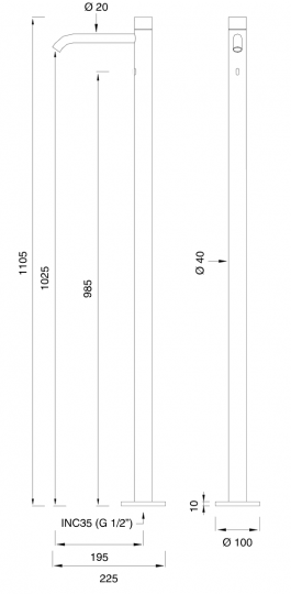 Напольный сенсорный смеситель Cea Design MILO360 MIL020 1105мм схема 2