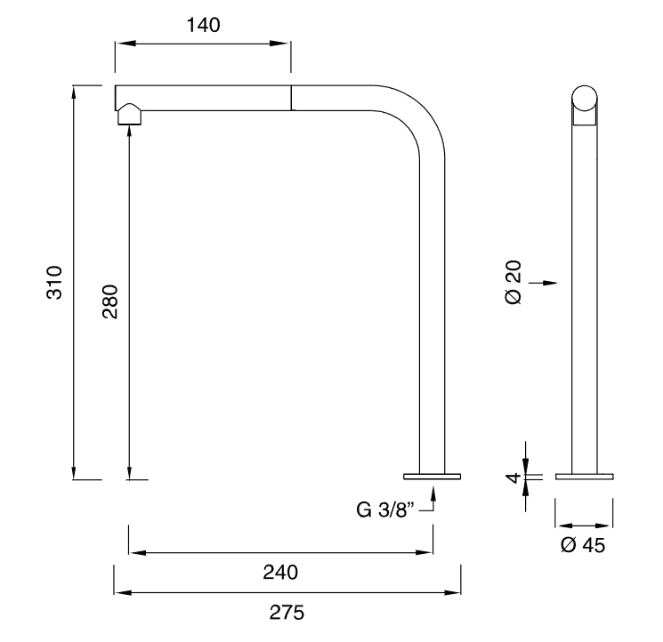 Поворотный излив с выдвижным душем Cea Design FRE147 высота 31 см ФОТО