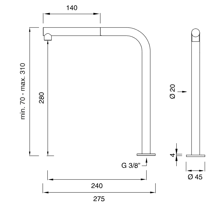 Поворотный излив с выдвижным душем Cea Design FRE148 регулируемая высота 7-31 см ФОТО