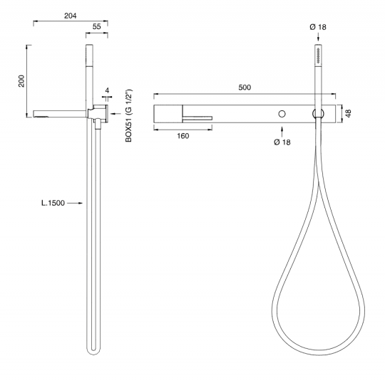 Смеситель для ванны Cea Design Cut Plus CUT 30 с изливом и ручным душем схема 2