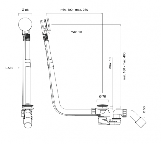 Слив для ванны для ванны Cea Design PIL нержавеющая сталь, с тросиком управления PIL10 схема 2