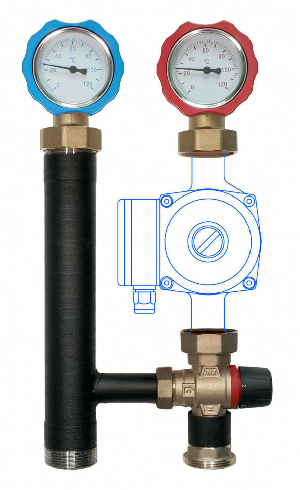 Группа быстрого монтажа MASKE 40.3 с термостатическим клапаном 20-43°C, без насоса Warme