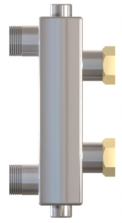 Гидрострелка WGR60SF из нержавеющей стали с накидными гайками, торцевыми отводами под воздушный клапан и грязевик Warme