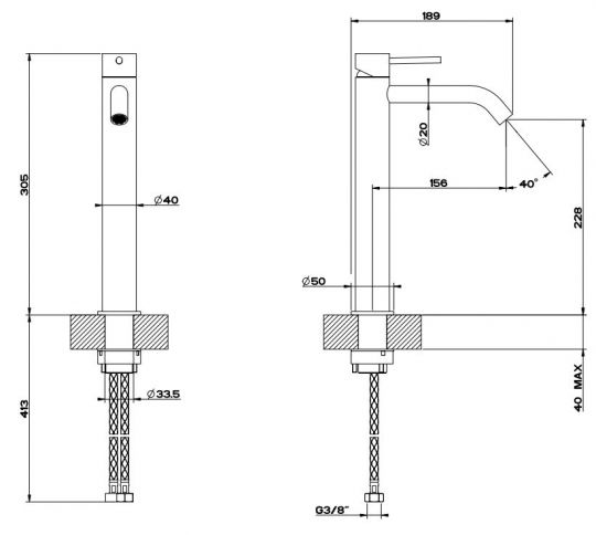 Высокий смеситель для раковины Gessi Flessa 54006 схема 2