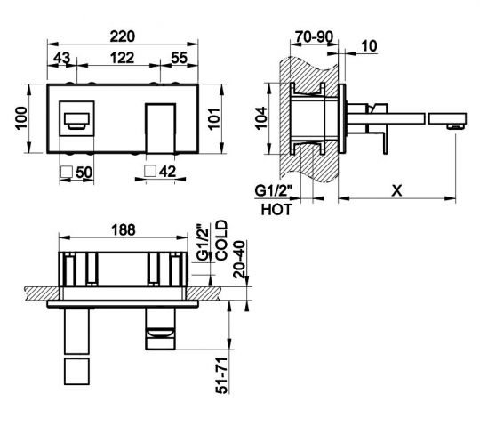 Смеситель Gessi Rettangolo для раковины 44834 схема 3 Смеситель Gessi Rettangolo для раковины 44834 схема 3