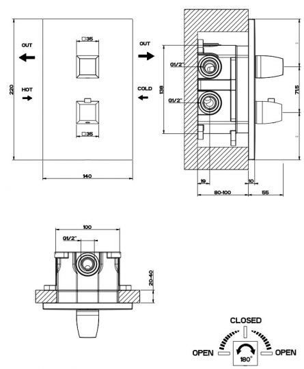 Gessi Mimi смеситель для ванны/душа 31294 схема 3 Gessi Mimi смеситель для ванны/душа 31294 схема 3
