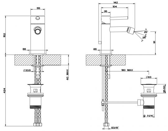 Gessi Ovale смеситель для биде 23007 схема 3