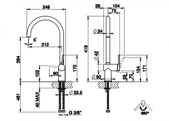 Однорычажный кухонный смеситель Gessi Inedito 60411/60413 схема 3 Однорычажный кухонный смеситель Gessi Inedito 60411/60413 схема 3