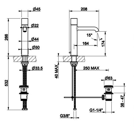 Смеситель для раковины Gessi Habito CESELLO 70405 схема 2 Смеситель для раковины Gessi Habito CESELLO 70405 схема 2