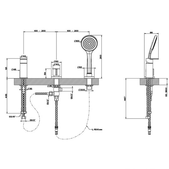 Смеситель в ванную комнату Gessi Emporio Via manzoni на 3 отверстия 38643 схема 2