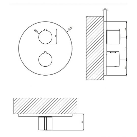 Смеситель скрытого монтажа для душа термостатический Gessi Emporio Via tortona на 1 позицию 38776 схема 2