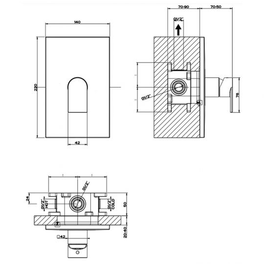 Встраиваемый смеситель для душа Gessi Emporio Via manzoni на 1 позицию 44632 схема 2