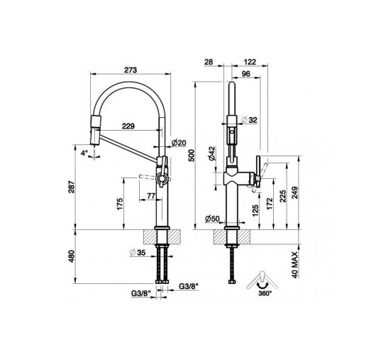 Смеситель для кухни Gessi Habito 60664 схема 7