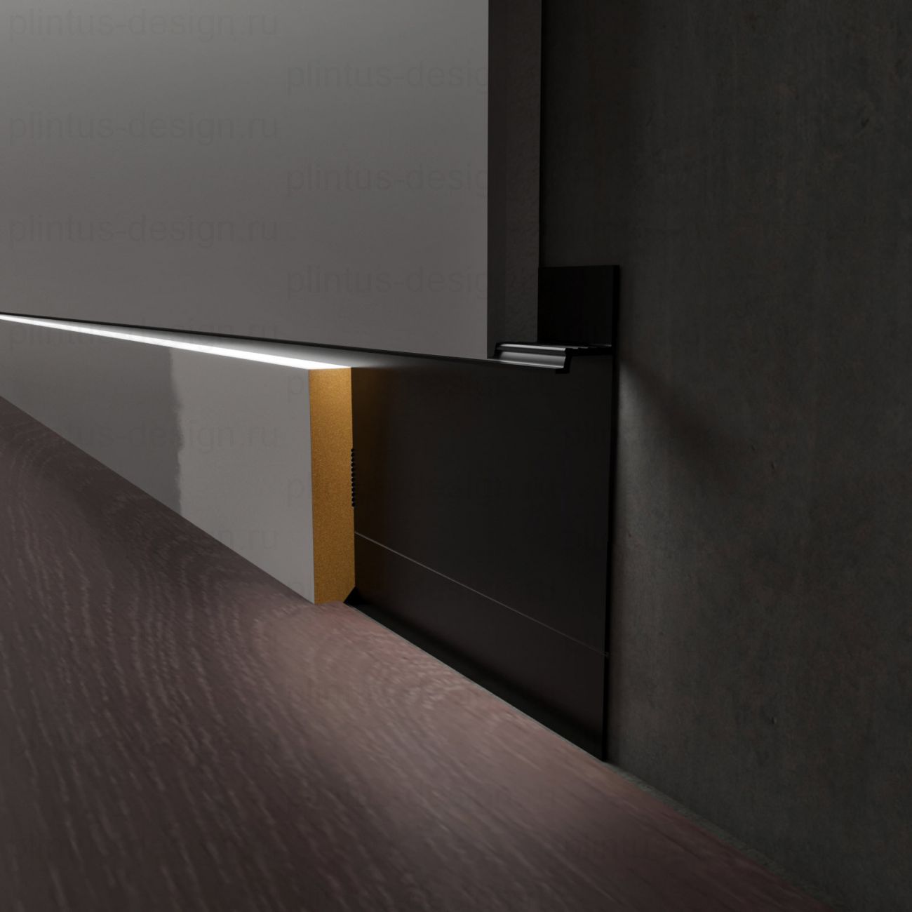 Скрытый плинтус Luxury Wood Decor чёрный муар 60 мм