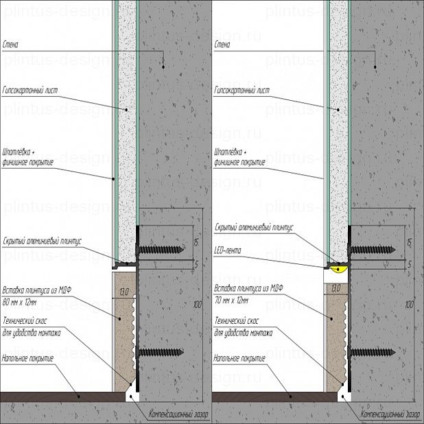 Скрытый плинтус Luxury Wood Decor без покрытия 80 мм