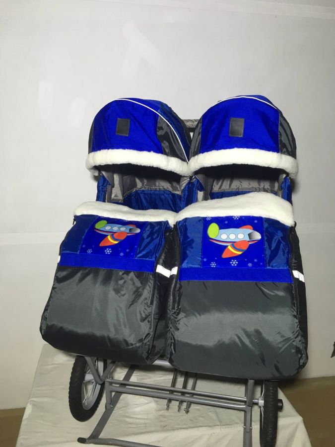 Санки-коляска для двойни (самолет+пожарная машина)