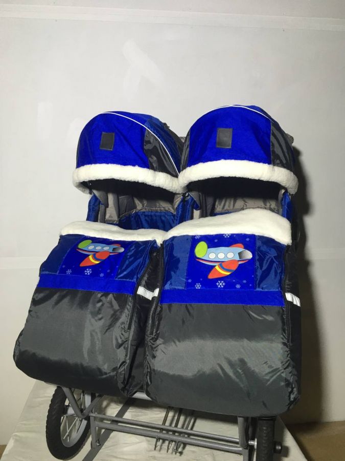 Санки-коляска для двойни (самолет+пожарная машина)