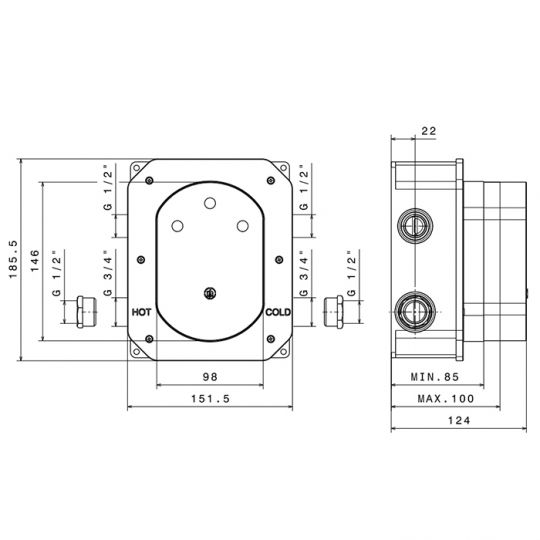 Встраиваемая часть термостатического смесителя Newform 27751.00.000 схема 2