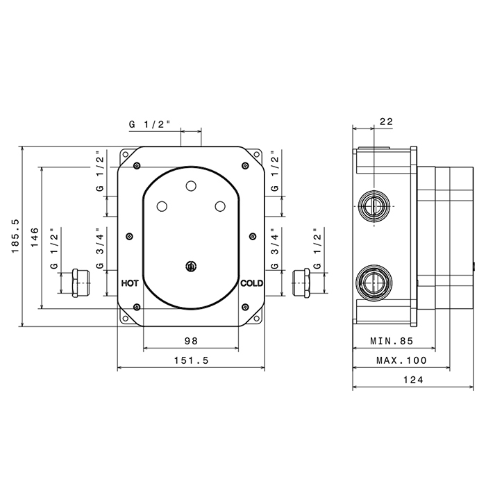 Встраиваемая часть термостатического смесителя Newform 27752.00.000 ФОТО