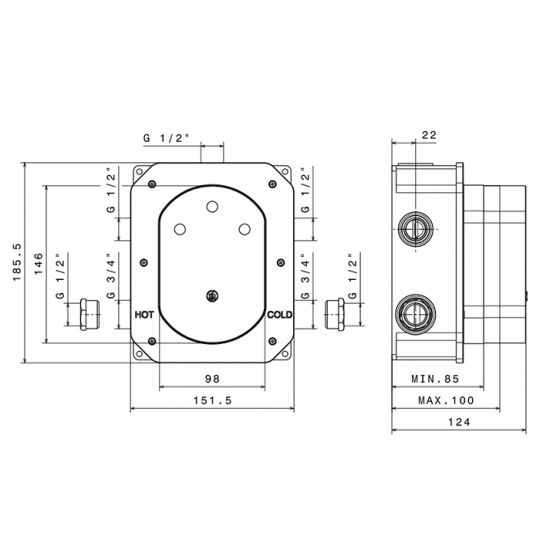 Встраиваемая часть термостатического смесителя Newform 27752.00.000 схема 2