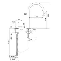 Смеситель для раковины Newform XT 4220 высокий поворотный излив 2 отверстия схема 4