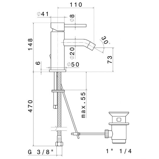 Смеситель для биде Newform XT 4223 1 отверстие с донным клапаном схема 16