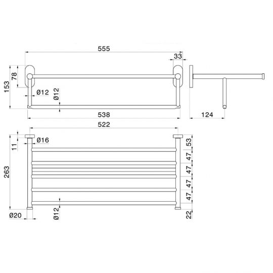 Полка для полотенец Newform Accessori tondi 67230.59.067 PVD brushed copper bronze схема 2