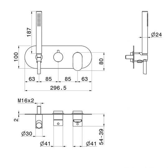 Встраиваемый смеситель для душа Newform Linfa II 69469E с ручным душем 2 потока внешняя часть схема 6