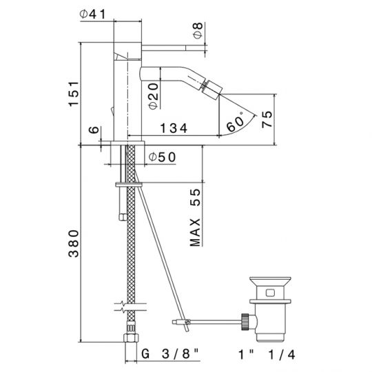 Смеситель для биде на 1 отверстие Newform X-STEEL 316 69623X с донный клапаном излив 13.4 см схема 4