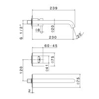 Настенный смеситель для раковины Newform X-STEEL 316 69630EX 239 мм наружная часть схема 6