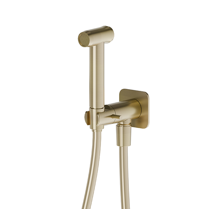 Изображение Гигиенический душ Newform X-STEEL 316 руч. лейка 69644X.59.098 уголок с держателем без смесителя PVD Brushed pale gold