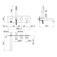 Смеситель для ванны Newform X-STEEL 316 69680EX встраиваемый с ручным душем излив 23.1 см схема 6