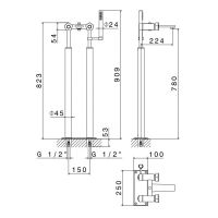 Напольный смеситель для ванны Newform ParkLE 69785C с ручным душем и шлангом 150 см схема 2