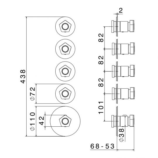 Термостатический смеситель для душа Newform ParkLE 69801E встраиваемый на 4 потока схема 3