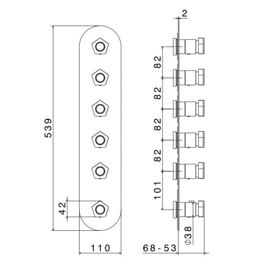 Встраиваемый смеситель для душа Newform ParkLE 69805E термостатический на 5 потоков схема 3