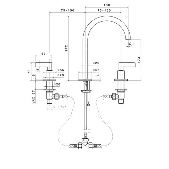 Смеситель для раковины Newform Blink Chic 71001.59.098 высокий схема 2