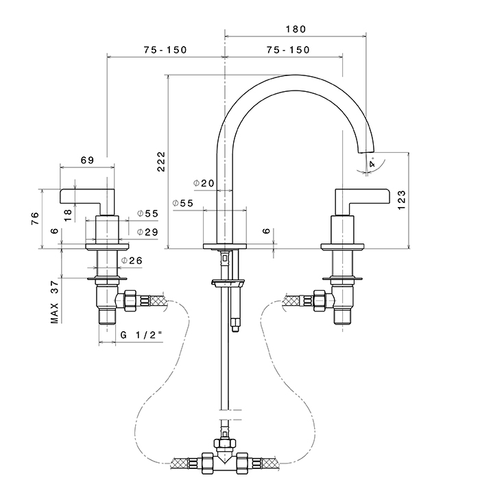 Смеситель для раковины Newform Blink Chic Luxury 71100.58.061 3 отверстия ФОТО