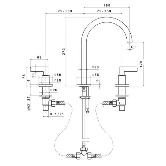 Смеситель для раковины Newform Blink Chic Luxury 71101.58.063 средний схема 2