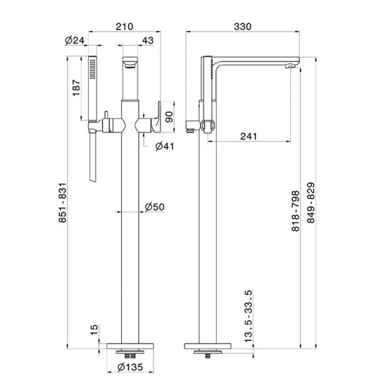 Смеситель для ванны напольный Newform B-Easy 72684E внешняя часть схема 4