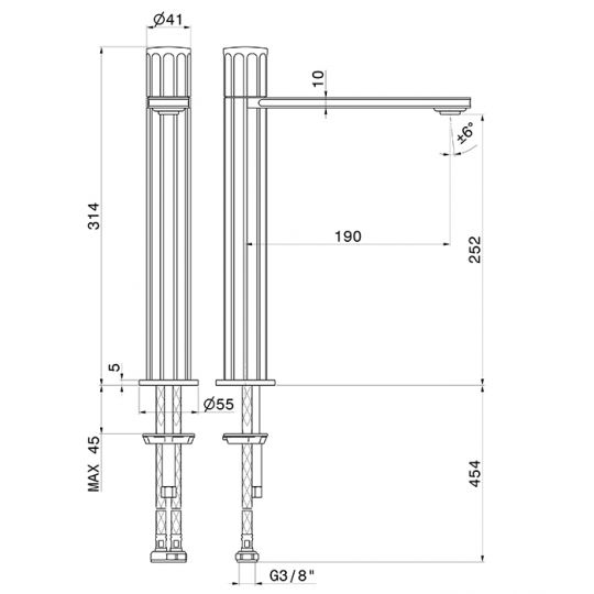 Смеситель для раковины Newform Ionika 72815.59.098 1 отверстие высокий схема 2