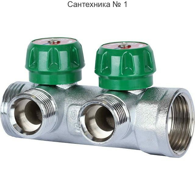 Коллектор регулирующий распределительный 1" с 2 отводами 3/4" ЕК, хромированный STOUT