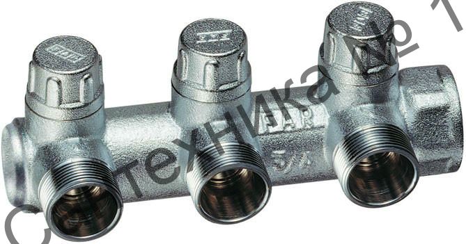Коллектор запорный концевой 3/4" с 3 отводами М24х19 FAR