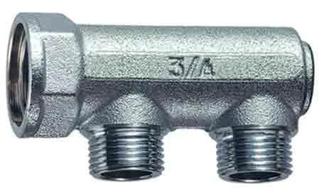 Коллектор концевой 3/4" ВР с 2 отводами 1/2" НР, 36 мм FAR