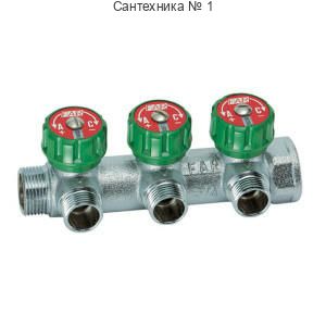 Коллектор регулирующий 1" ВР-НР с 3 отводами 1/2" EU с вставкой под плоское уплотнение FAR